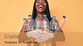  Presentation with plastic recycling - Colorful presentation design enhanced with african-american-woman-with-braids backdrop and a yellow colored foreground