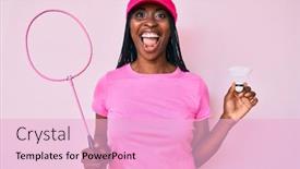  Presentation with badminton - PPT theme enhanced with african-american-woman-with-braids background and a lemonade colored foreground