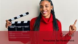  Presentation with clapboard - Colorful PPT theme enhanced with african-american-woman-with-braids backdrop and a crimson colored foreground