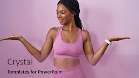  Presentation with woman hands open - PPT theme consisting of african-american-woman-with-braids background and a coral colored foreground