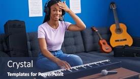  Presentation with piano keyboard - Slides consisting of african-american-woman-with-braids background and a  colored foreground