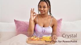  Presentation with friendly - Presentation theme featuring african-american-woman-with-braids background and a  colored foreground