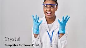  Presentation with mad scientist - Presentation having african-american-woman-with-braids background and a light gray colored foreground