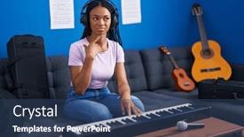  Presentation with african american woman question - Slide deck with african-american-woman-with-braids background and a  colored foreground