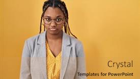  Presentation with woman crying - Presentation theme featuring african-american-woman-with-braids background and a yellow colored foreground