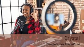  Presentation with american music - Presentation design enhanced with african-american-woman-with-braids background and a coral colored foreground