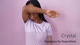  Presentation with sad woman - Presentation theme enhanced with african-american-woman-with-braids background and a coral colored foreground