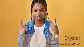  Presentation with unhappy - Slide set having african-american-woman-with-braids background and a yellow colored foreground