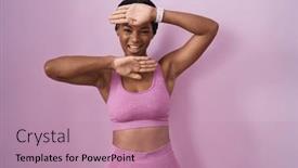  Presentation with sportswear - Presentation theme having african-american-woman-with-braids background and a coral colored foreground