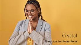  Presentation with praying hands - Presentation theme consisting of african-american-woman-with-braids background and a yellow colored foreground