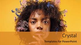  Presentation with hair color - Amazing presentation theme having plant model - beautiful young african-american woman backdrop and a gold colored foreground