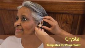  Presentation with hearing aid - Audience pleasing PPT layouts consisting of african american woman with hearing backdrop and a tawny brown colored foreground