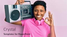  Presentation with african music - Cool new theme with african-american-woman-with-short backdrop and a coral colored foreground