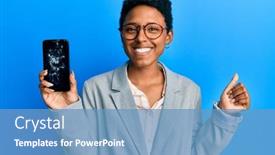  Presentation with african american woman question - Amazing PPT theme having african-american-woman-with-short backdrop and a teal colored foreground