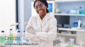  Presentation with working woman - Presentation theme with african-american-woman-working background and a light gray colored foreground