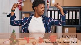  Presentation with african american business - Presentation theme consisting of african-american-woman-working background and a  colored foreground