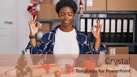  Presentation with african american business - Slide deck with african-american-woman-working background and a coral colored foreground