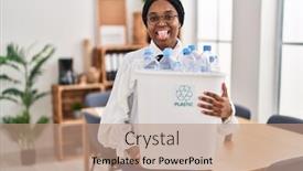 Presentation with plastic recycling - Presentation with african-american-woman-working background and a coral colored foreground