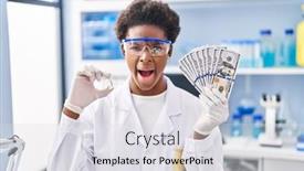  Presentation with mad scientist - Theme enhanced with african-american-woman-working background and a  colored foreground