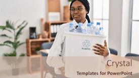  Presentation with plastic recycling - Presentation theme enhanced with african-american-woman-working background and a soft green colored foreground