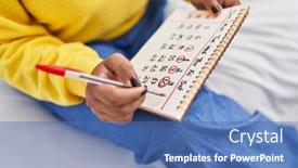  Presentation with writing - Presentation design consisting of african-american-woman-writing background and a teal colored foreground