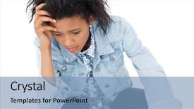  Presentation with sad woman lonely - Presentation design having african american women depression - close-up of a sad young background and a teal colored foreground
