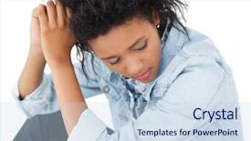  Presentation with sad woman - Presentation theme featuring african american women depression - close-up of a sad young background and a sky blue colored foreground