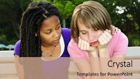  Presentation with sad girl - Slides with african american women depression - teenage girl consoling her sad background and a coral colored foreground