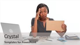  Presentation with tired - Slide set consisting of african american women depression - tired business woman background and a light gray colored foreground