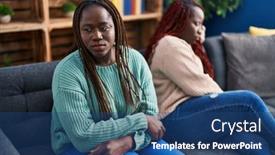  Presentation with african american women - Presentation design featuring african-american-women-friends-sitting background and a ocean colored foreground