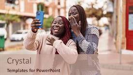  Presentation with african american women - Presentation design enhanced with african-american-women-friends-smiling background and a coral colored foreground