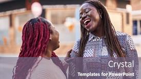  Presentation with african american women - PPT theme with african-american-women-friends-standing background and a gray colored foreground