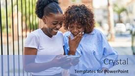  Presentation with african american women - Slides with african-american-women-mother background and a light blue colored foreground