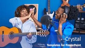  Presentation with african american women - Slide set having african-american-women-musicians-high background and a ocean colored foreground