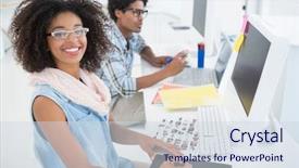  Presentation with african american women - Beautiful presentation featuring african american women professional - happy design team working backdrop and a sky blue colored foreground