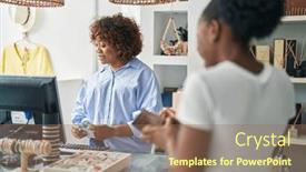 Presentation with african american women - Presentation enhanced with african-american-women-shop-assistant background and a coral colored foreground