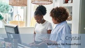  Presentation with african american women - Presentation theme enhanced with african-american-women-shop-assistants background and a  colored foreground