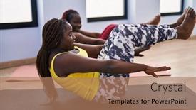  Presentation with african american women - Presentation design having african-american-women-smiling-confident background and a coral colored foreground