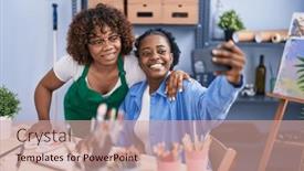  Presentation with african american women - PPT theme having african-american-women-teacher background and a coral colored foreground
