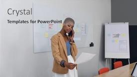  Presentation with infographic - Presentation theme enhanced with african-american-young-businesswoman-talking background and a light gray colored foreground