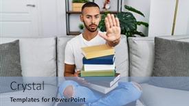  Presentation with hand palm - Presentation theme enhanced with african-american-young-man-holding background and a  colored foreground
