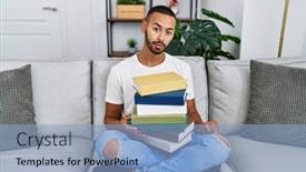  Presentation with american - PPT theme having african-american-young-man-holding background and a light blue colored foreground