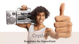  Presentation with shoulder - Presentation design featuring african-american-young-man-holding background and a coral colored foreground