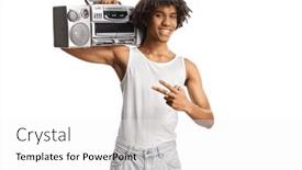  Presentation with shoulder - Presentation theme featuring african-american-young-man-holding background and a white colored foreground