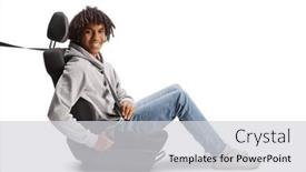 Presentation with car seat - Presentation design having african-american-young-man-sitting background and a light gray colored foreground