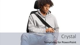  Presentation with car seat - PPT theme featuring african-american-young-man background and a light gray colored foreground
