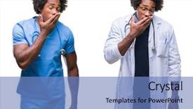  Presentation with hand surgeon - Presentation design having african american young surgeon nurse background and a  colored foreground