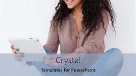  Presentation with computer music - Presentation enhanced with african-american-young-woman-sitting background and a light blue colored foreground