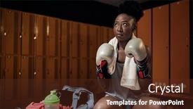  Presentation with young woman wearing boxer gloves - Colorful PPT theme enhanced with african-american-young-woman-wearing backdrop and a tawny brown colored foreground