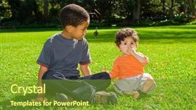  Presentation with grass - Presentation theme having african american youth gardening - two boys sitting on green background and a  colored foreground